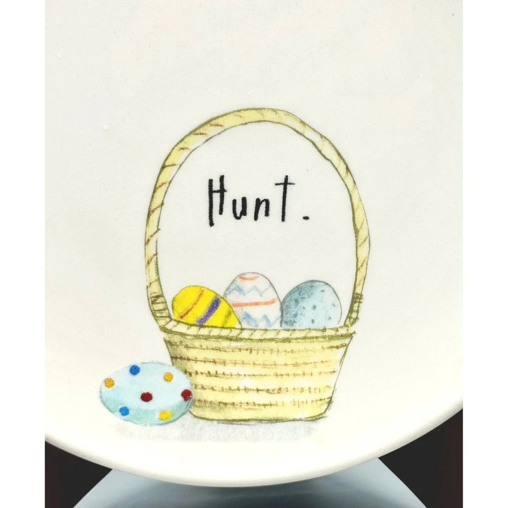 Rae Dunn Magenta Easter Appetizer Plates Hunt Chirp Basket Chick 6 inch Set of 2
